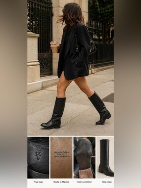 Frye Black Leather Riding Boots Size 7M Classic Tall Pull-On Boots